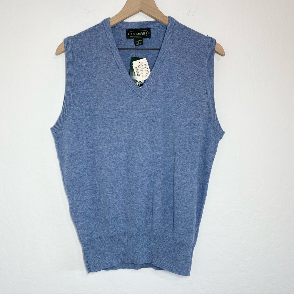 Neil Martin Men’s Vintage M NWT Light Blue Knit V Neck Classic Vest Sleeveless